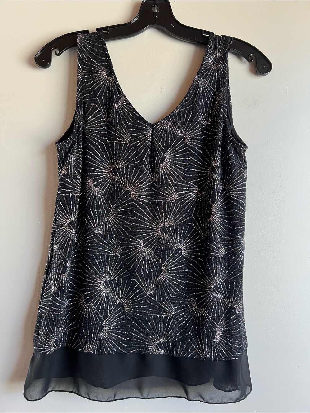 Mandy Evans Black Silver Glitter Firework Sleeveless V Neck Layered Tank Top S